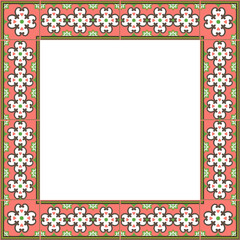 Antique square tile frame botanic garden vintage pattern spiral flower