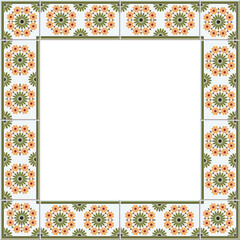 Antique square tile frame botanic garden vintage pattern crystal flower