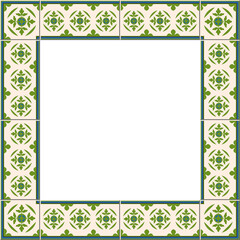 Antique square tile frame botanic garden vintage pattern green leaf plant