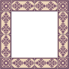 Antique square tile frame botanic garden vintage pattern purple plant