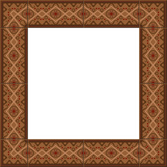 Antique square tile frame botanic garden vintage pattern aboriginal brown curve cross line