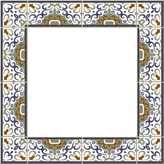 Antique square tile frame botanic garden vintage pattern spiral cross