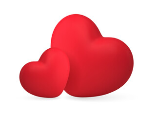 Red heart 3d icon two enamored Valentines symbol love holiday celebration realistic vector