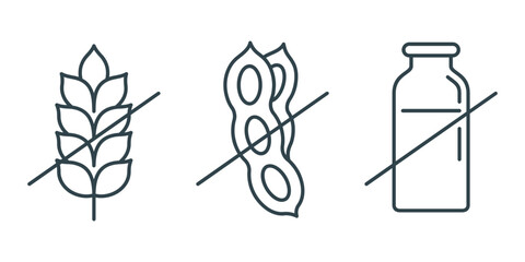 icons set - Gluten, Soy, Dairy free in thin line