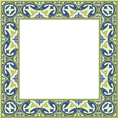 Antique square tile frame botanic garden vintage pattern spiral curve cross