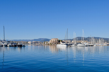 Port Cogolin France winter day with blue sky and yachts 