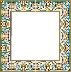 Antique square tile frame botanic garden vintage pattern aboriginal cross line kaleidoscope