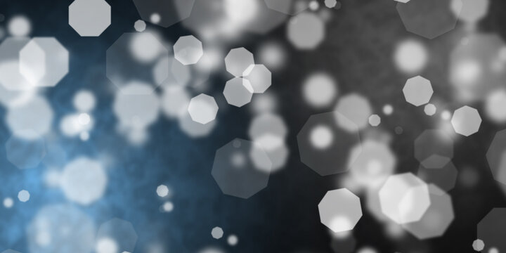 Abstract light blue and grey background with flying octogonal shapes