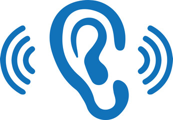 Attentively ear listen icon, hearing icon blue vector