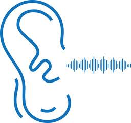 Attentively ear listen icon, hearing icon blue vector