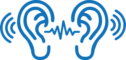 Attentively ear listen icon, hearing icon blue vector - obrazy, fototapety, plakaty