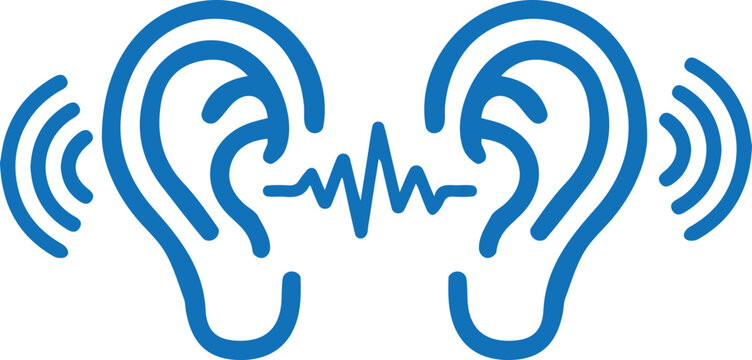 Attentively ear listen icon, hearing icon blue vector