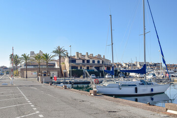 Port Cogolin France winter day yachts harbour path