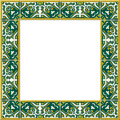 Antique square tile frame botanic garden vintage pattern green curve cross kaleidoscope