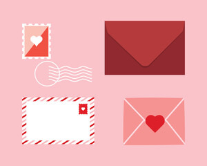 set Love mail, envelopes, mail.
 Valentine's day, Vector illustration
