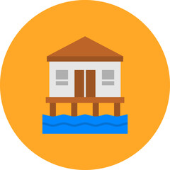 Bungalow Multicolor Circle Flat Icon