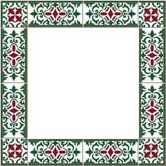 Antique square tile frame botanic garden vintage pattern plant kaleidoscope
