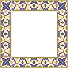 Obraz premium Antique square tile frame botanic garden vintage pattern curve cross plant kaleidoscope