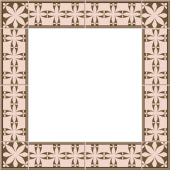 Antique square tile frame botanic garden vintage pattern golden curve cross
