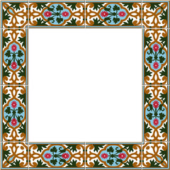 Antique square tile frame botanic garden vintage pattern flower leaf plant