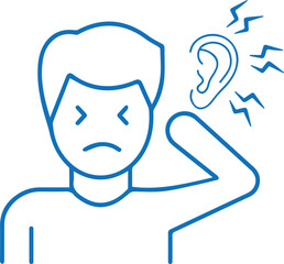 Ear infection icon, ear disease icon blue vector