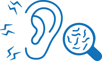 Ear infection icon, ear disease icon blue vector