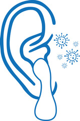 Ear infection icon, ear disease icon blue vector