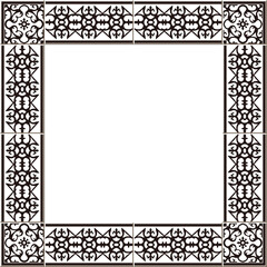 Antique square tile frame botanic garden vintage pattern black kaleidoscope
