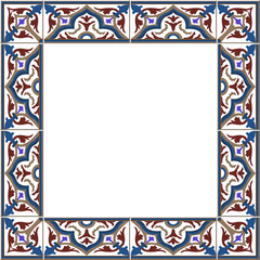 Antique square tile frame botanic garden vintage pattern curve plant kaleidoscope