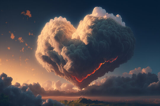 A heart shaped cloud floating in the sky, Generative AI