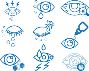 Eye infection icon set, eye disease icon set blue vector 