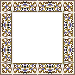 Antique square tile frame botanic garden vintage pattern curve cross plant kaleidoscope