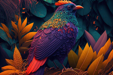 Naklejka premium A colorful bird is standing in the jungle, Generative AI