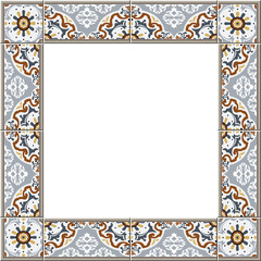 Antique square tile frame botanic garden vintage pattern spiral cross flower