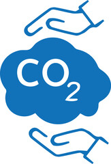 Hands capture co2 cloud icon, capture co2 gas icon blue vector