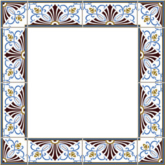 Antique square tile frame botanic garden vintage pattern spiral cross vine