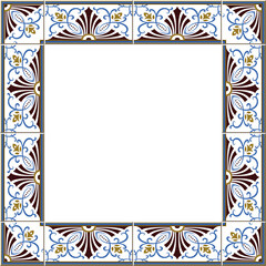 Antique square tile frame botanic garden vintage pattern spiral cross vine