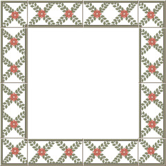 Antique square tile frame botanic garden vintage pattern flower cross leaf vine
