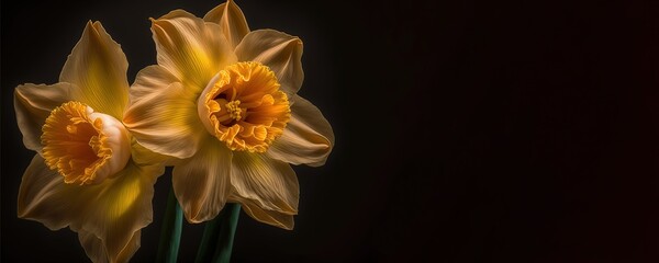 Fototapeta na wymiar orange daffodil flower on black background. Generative AI picture.