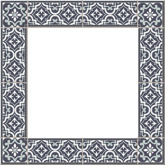 Antique square tile frame botanic garden vintage pattern curve cross flower