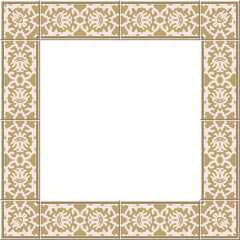 Antique square tile frame botanic garden vintage pattern curve cross plant kaleidoscope