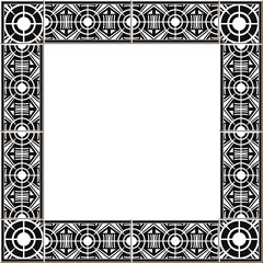 Antique square tile frame black white geometry round cross kaleidoscope