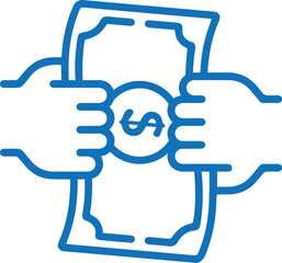 Money addiction icon, greedy symbol blue vector 