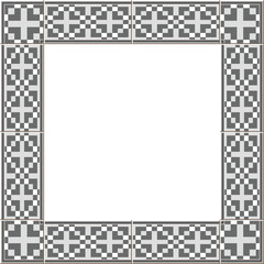 Antique square tile frame gray geometry cross kaleidoscope