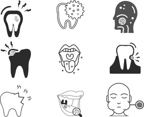 Oral infection icon set, mouth infection icon set black vector