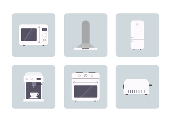 Kitchen appliances icons set. Home interior concept. Cartoon flat style. Vector illustration