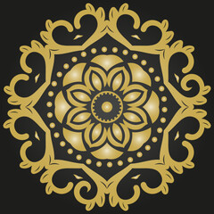 Oriental vector ornament with arabesques and floral elements. Traditional classic black and golden ornament. Vintage pattern with arabesques