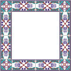 Antique square tile frame botanic garden vintage pattern curve cross kaleidoscope