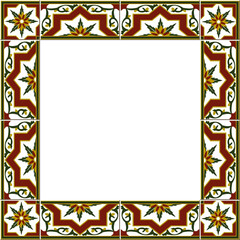 Antique square tile frame botanic garden vintage pattern star cross flower vine