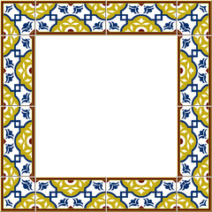 Antique square tile frame botanic garden vintage pattern curve cross line flower